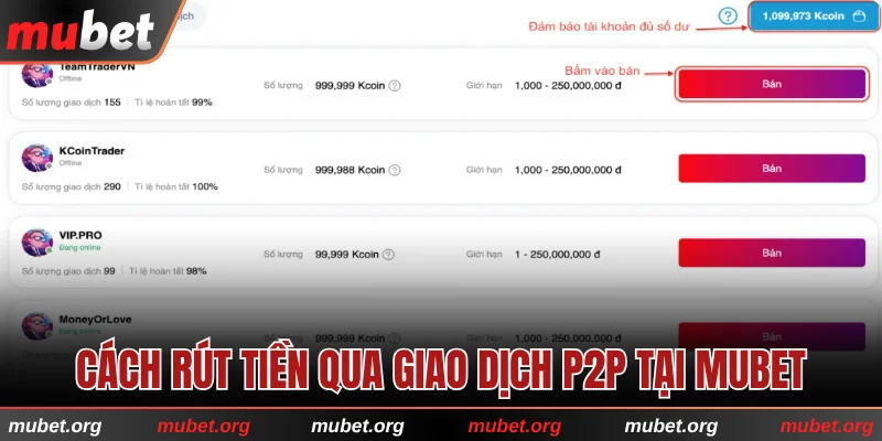 Cách rút tiền MUBET qua tính năng giao dịch P2P