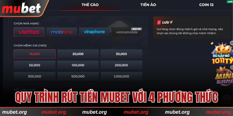 Chia sẻ quy trình rút tiền MUBET qua 4 phương thức