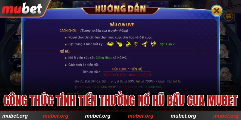 Công thức tính tiền thưởng nổ hũ bầu cua MUBET