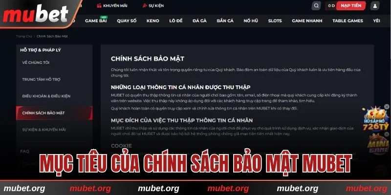 Mục tiêu của chính sách bảo mật MUBET