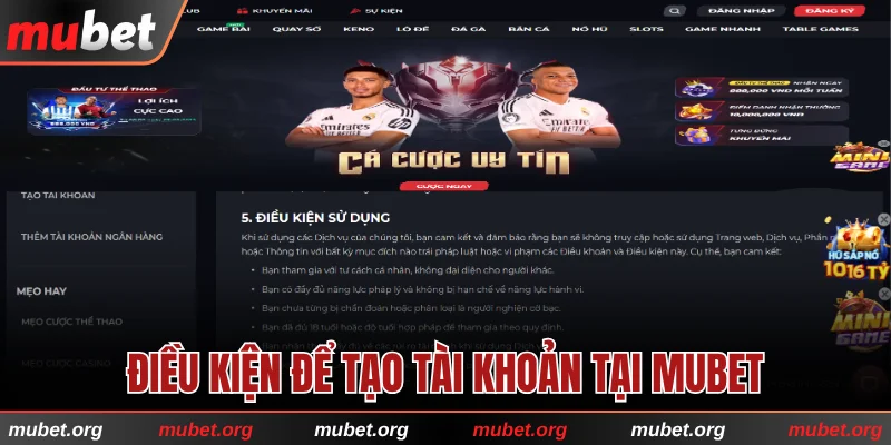 Những điều kiện cần đáp ứng để tạo tài khoản tại MUBET